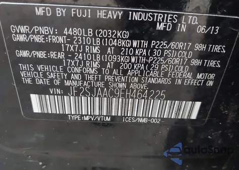 2014 Subaru Forester 2.5I из США, поврежденный, VIN JF2SJAAC9EH464225